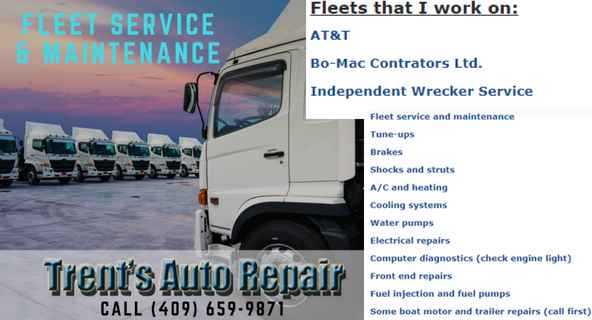 Fleet service and maintenance, Tune-ups, Brakes, Shocks and struts, A/C and heating, Cooling systems, Computer diagnostics, check engine light, Front end repairs, trailer repairs, auto repair, auto repair near me, mechanic near 