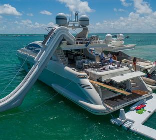 miami yacht travel luxury vacation family day charter term charters bahamas yachts jet ski pool water slide inflatable toys catering full bar chef five star all inclusive gourmet