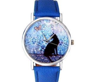 Blue Qaurtz Black Cat Watch