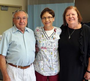 Former patient, Cynthia Montgomery, and her husband stop by to visit Colleen, physical therapist, at Promise Hospital of San Diego